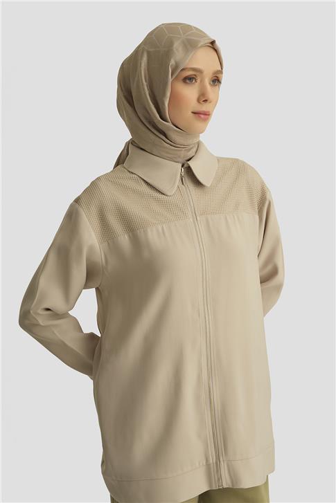 Armine File Detaylı Tencel Tunik 25YD4228-1 Bej