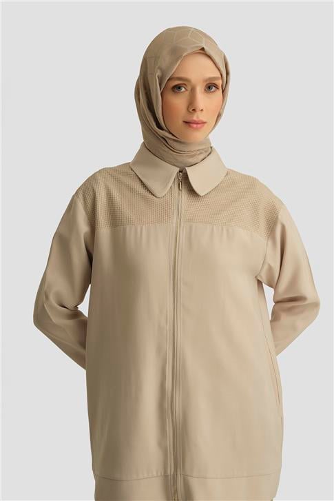Armine File Detaylı Tencel Tunik 25YD4228-1 Bej