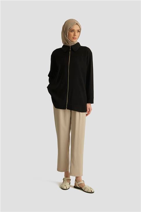 Armine File Detaylı Tencel Tunik 25YD4228-1 Siyah