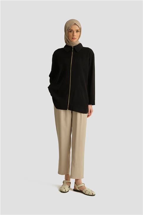 Armine File Detaylı Tencel Tunik 25YD4228-1 Siyah