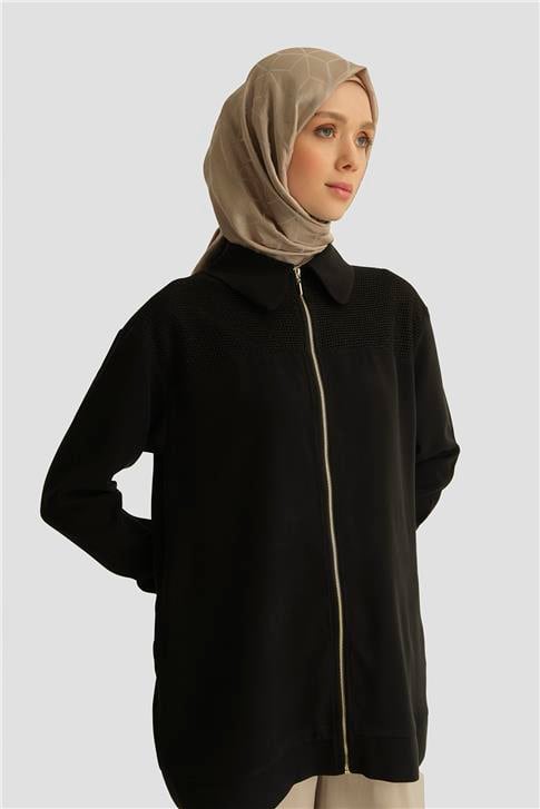 Armine File Detaylı Tencel Tunik 25YD4228-1 Siyah