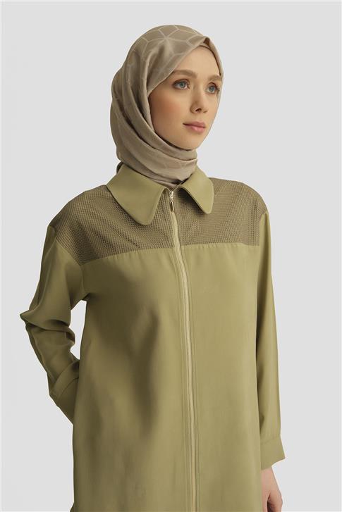 Armine File Detaylı Tencel Tunik 25YD4228-1 Haki