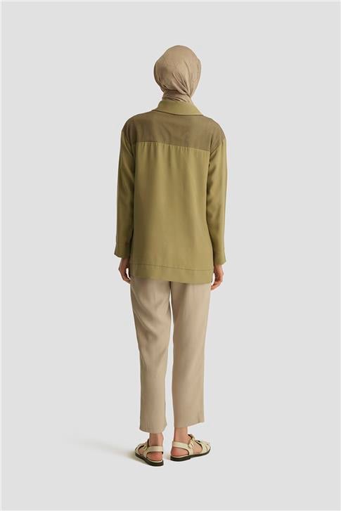 Armine File Detaylı Tencel Tunik 25YD4228-1 Haki