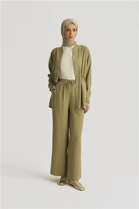 Armine Lastikli Tencel Pantolon 25YD4229-2 Haki