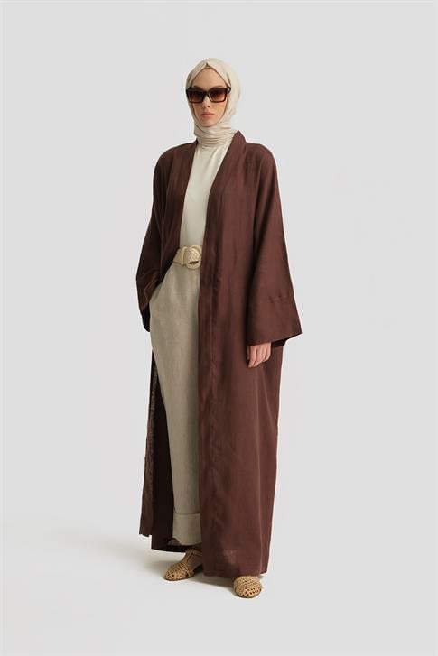 Armine Keten Abaya 25YD4230 Kahverengi