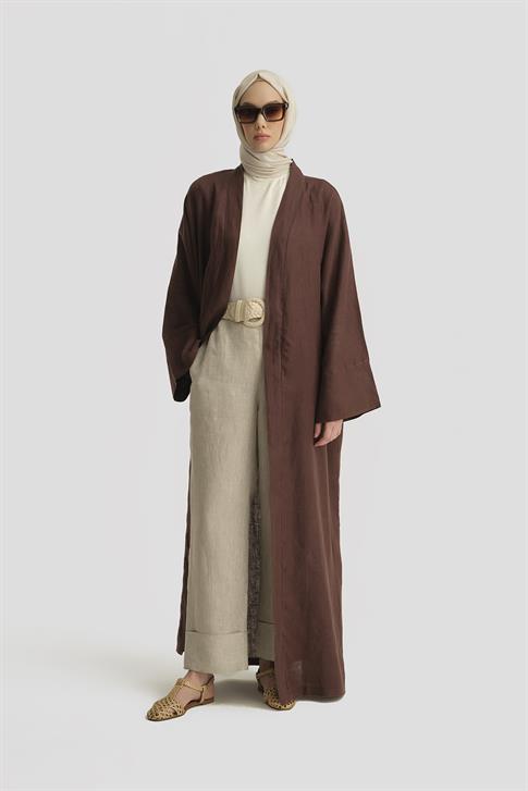 Armine Keten Abaya 25YD4230 Kahverengi