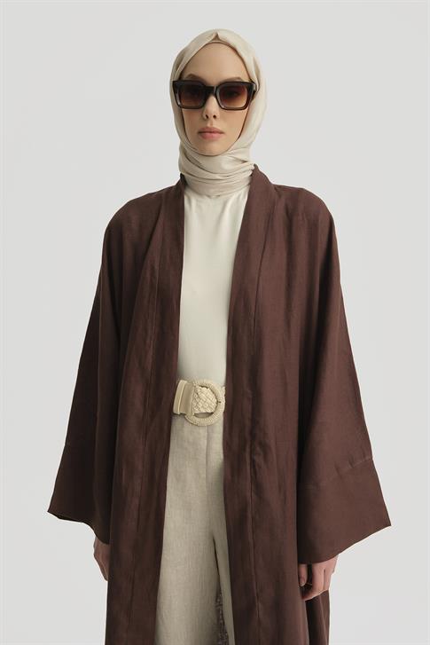 Armine Keten Abaya 25YD4230 Kahverengi