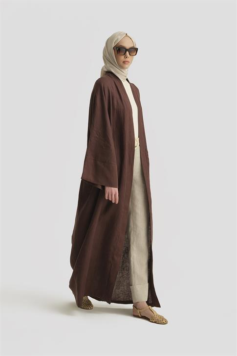 Armine Keten Abaya 25YD4230 Kahverengi