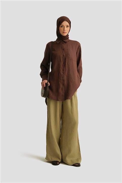 Armine Keten Tunik 25YD4231-1 Acı Kahve