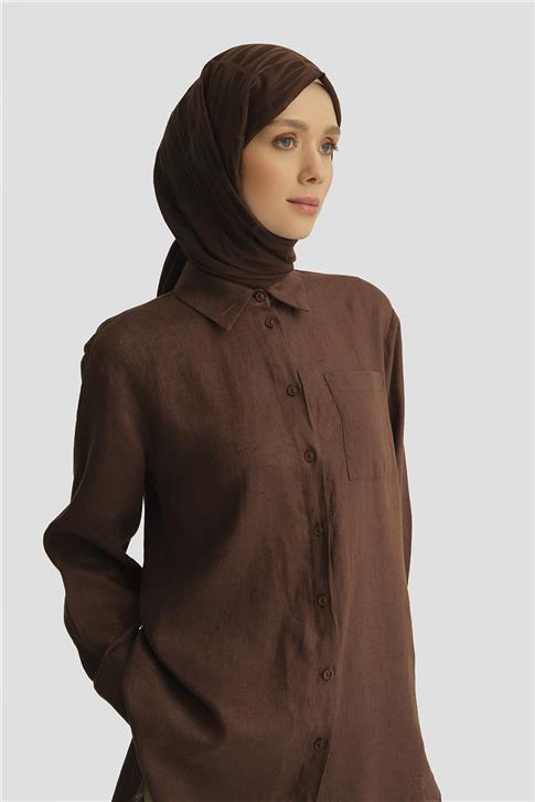 Armine Keten Tunik 25YD4231-1 Acı Kahve