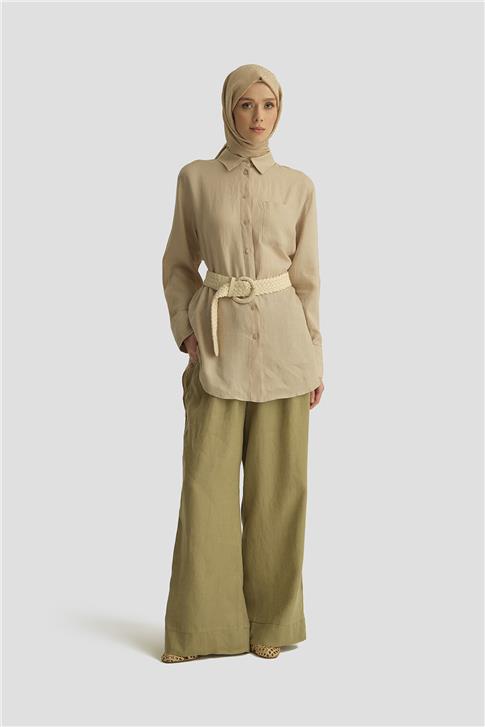 Armine Keten Palazzo Pantolon 25YD4231-2 Haki