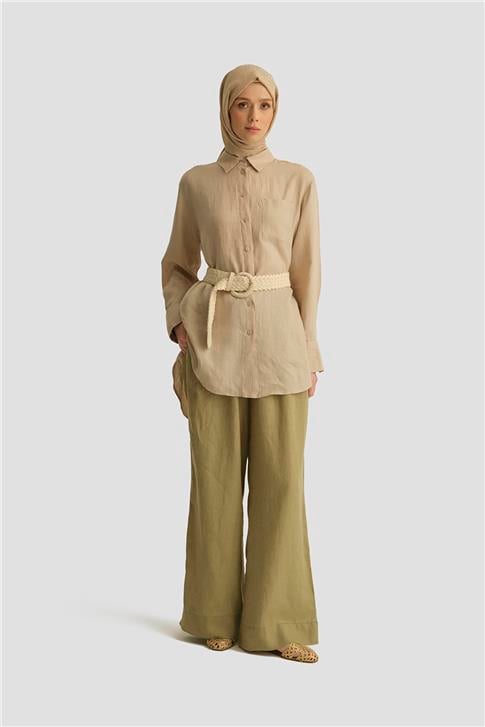 Armine Keten Palazzo Pantolon 25YD4231-2 Haki