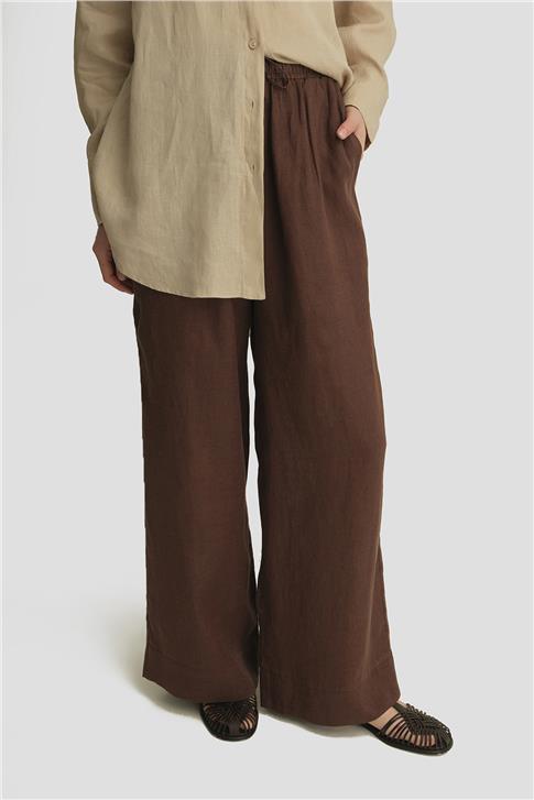 Armine Keten Palazzo Pantolon 25YD4231-2 Acı Kahve