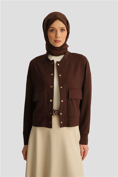 Armine Hakim Yaka Modal Ceket 25YD4233-1 Kahverengi