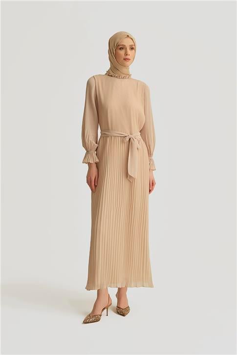 Armine Piliseli Elbise 25YD4235 Bej