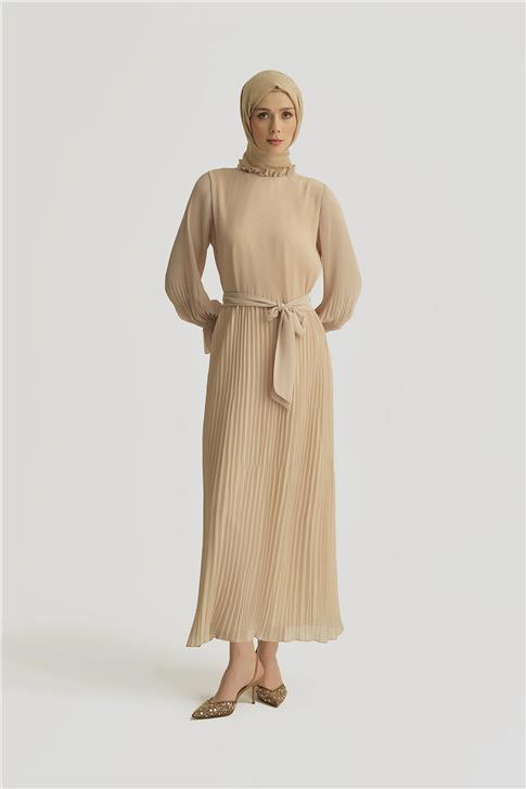 Armine Piliseli Elbise 25YD4235 Bej