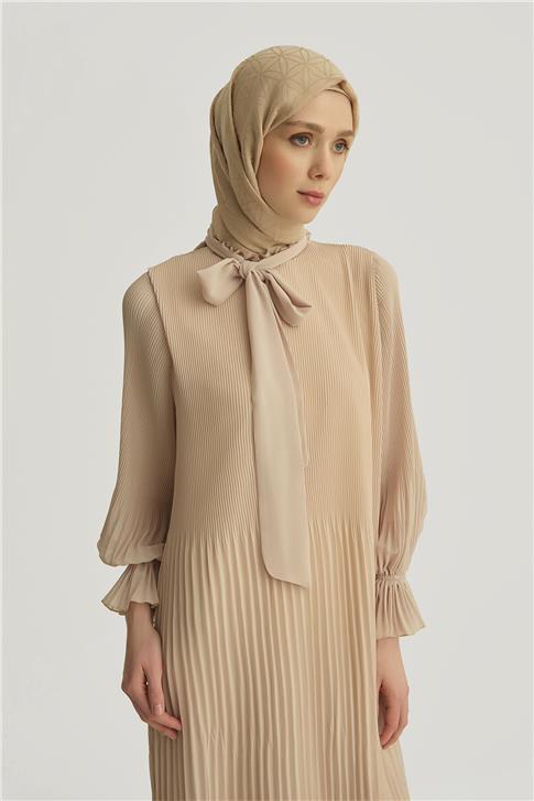 Armine Piliseli Elbise 25YD4235 Bej