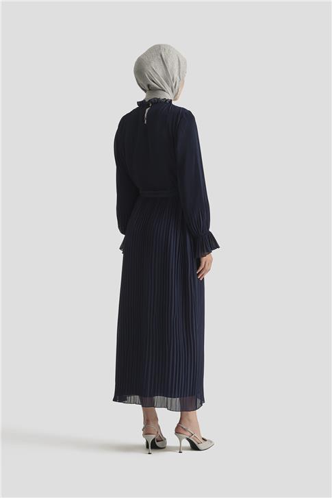 Armine Piliseli Elbise 25YD4235 LACİVERT