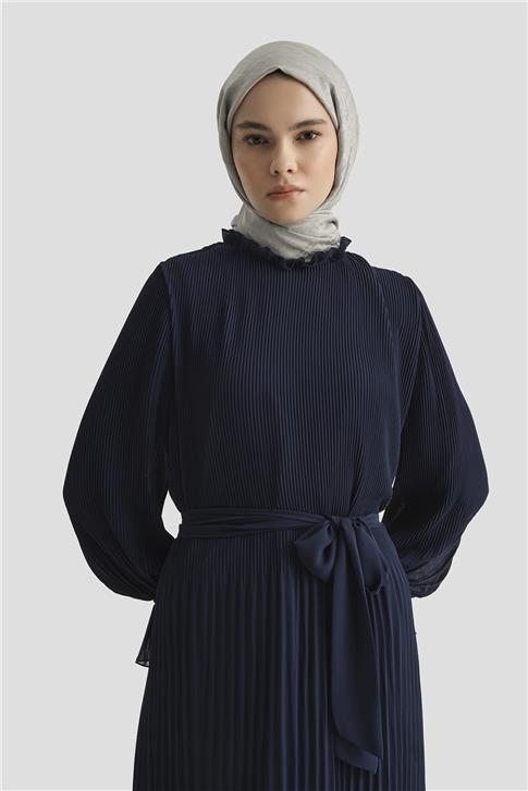 Armine Piliseli Elbise 25YD4235 LACİVERT