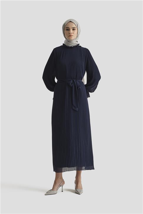 Armine Piliseli Elbise 25YD4235 LACİVERT