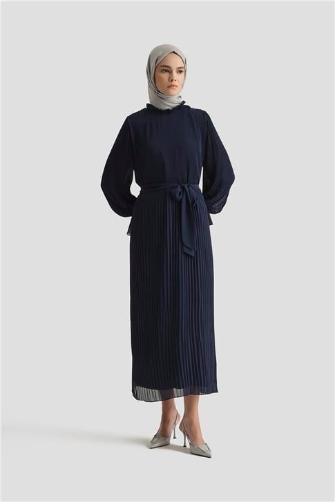 Armine Piliseli Elbise 25YD4235 LACİVERT