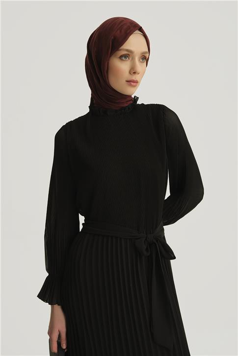 Armine Piliseli Elbise 25YD4235 Siyah