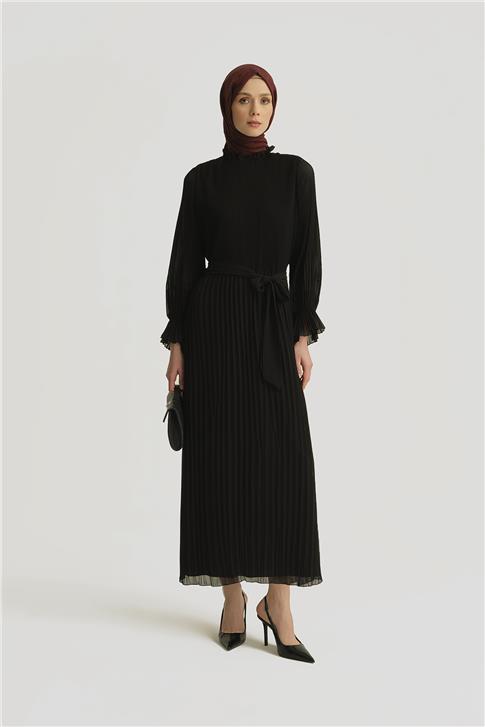 Armine Piliseli Elbise 25YD4235 Siyah