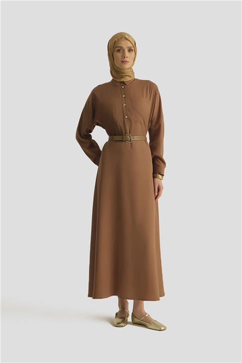 Armine Tencel Elbise 25YD4236 Kahverengi