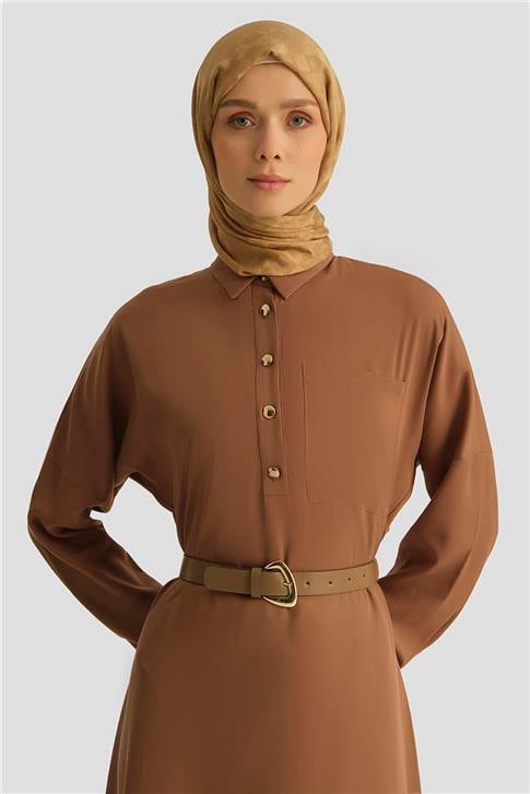 Armine Tencel Elbise 25YD4236 Kahverengi