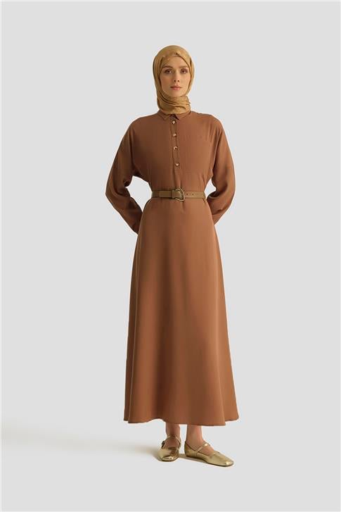 Armine Tencel Elbise 25YD4236 Kahverengi