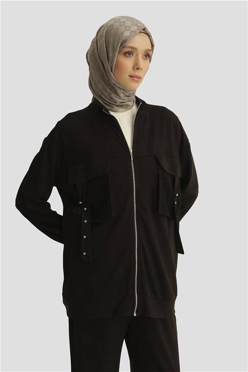 Armine File Detaylı Ceket 25YD4237-1 Siyah