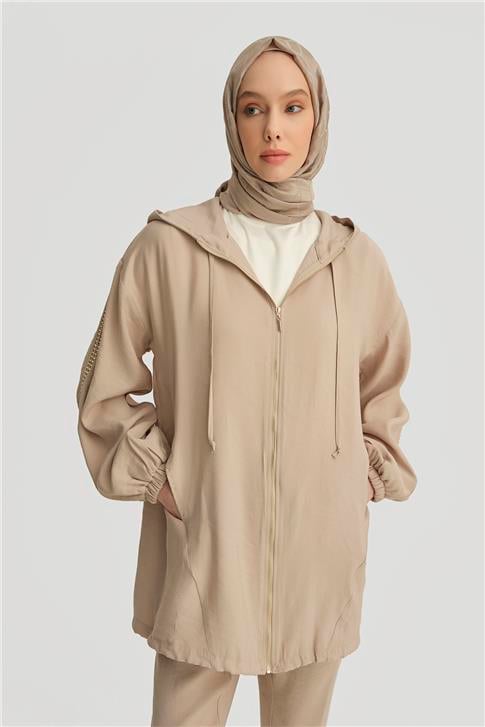 Armine Modal Trok Baskılı Tunik 25YD4240-1 Bej