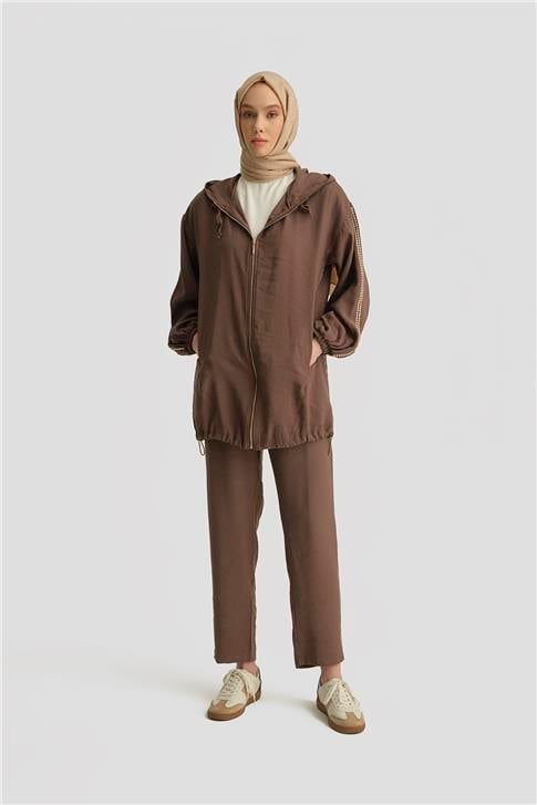 Armine Modal Trok Baskılı Tunik 25YD4240-1 Kahverengi