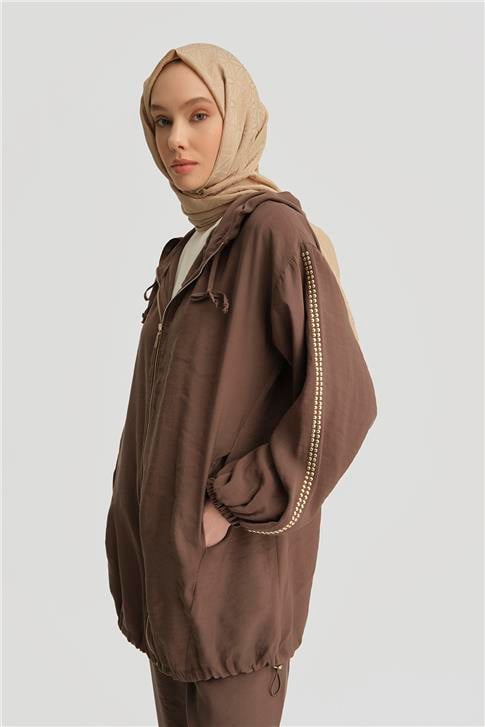 Armine Modal Trok Baskılı Tunik 25YD4240-1 Kahverengi