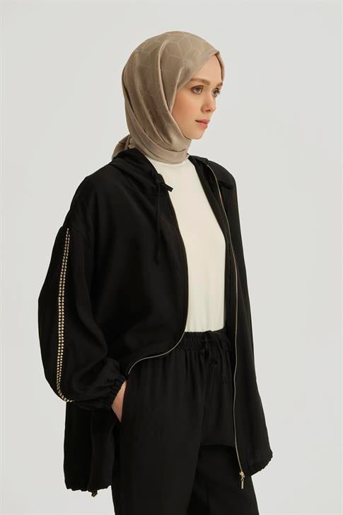 Armine Modal Trok Baskılı Tunik 25YD4240-1 Siyah