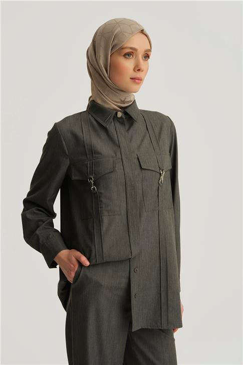 Armine Dikiş Detaylı Denim Ceket 25YD4241-1 Antrasit