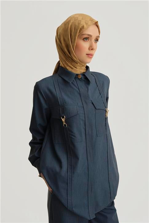 Armine Dikiş Detaylı Denim Ceket 25YD4241-1 İndigo