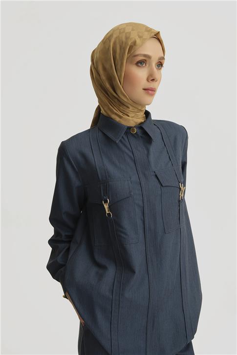 Armine Dikiş Detaylı Denim Ceket 25YD4241-1 İndigo