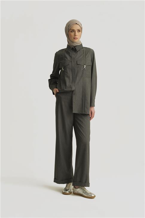 Armine Paçası Katlı Palazzo Pantolon 25YD4241-2 Antrasit