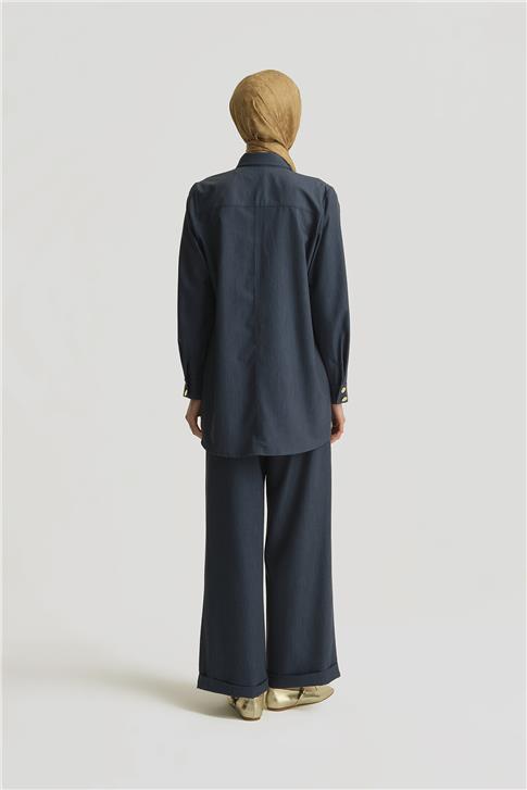 Armine Paçası Katlı Palazzo Pantolon 25YD4241-2 İndigo