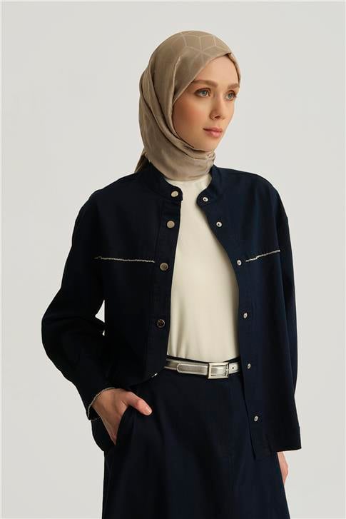 Armine Taş Detaylı Zımbalı Ceket 25YD4244-1 Lacivert