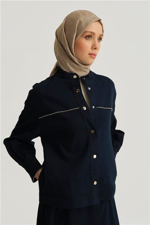Armine Taş Detaylı Zımbalı Ceket 25YD4244-1 Lacivert