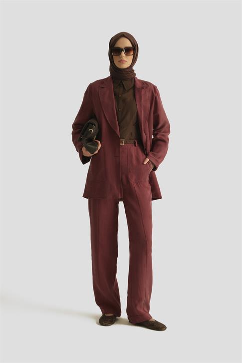 Armine Önü Dikişli Cupra Palazzo Pantolon 25YD4246-2 BORDO