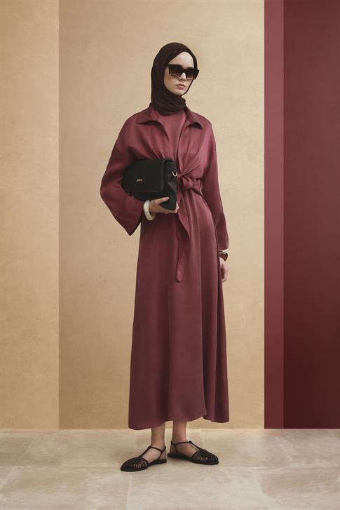 Armine Lyocell Gömlek Elbise Takım 25YD4253 BORDO