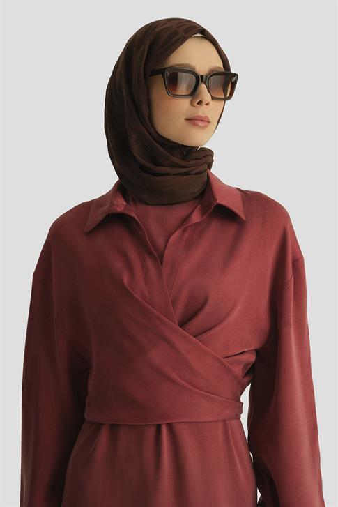 Armine Lyocell Gömlek Elbise Takım 25YD4253 BORDO