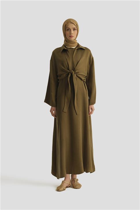 Armine Lyocell Gömlek Elbise Takım 25YD4253 Haki