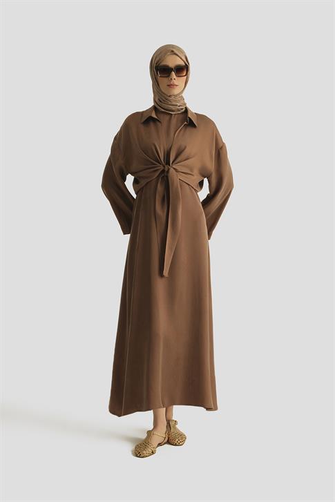 Armine Lyocell Gömlek Elbise Takım 25YD4253 Kahverengi