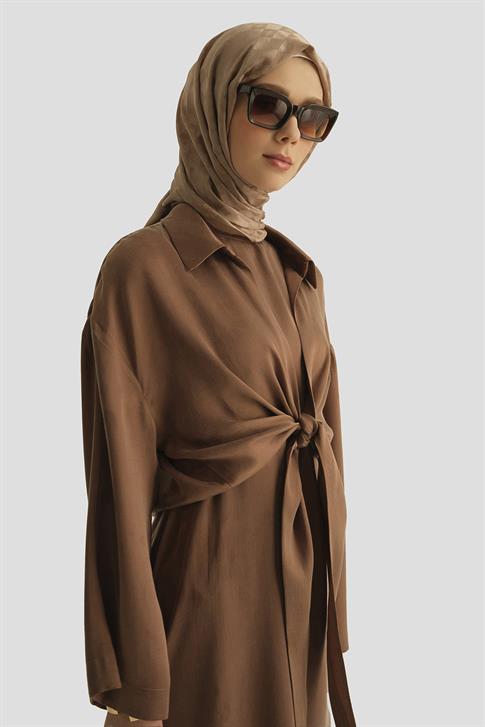 Armine Lyocell Gömlek Elbise Takım 25YD4253 Kahverengi