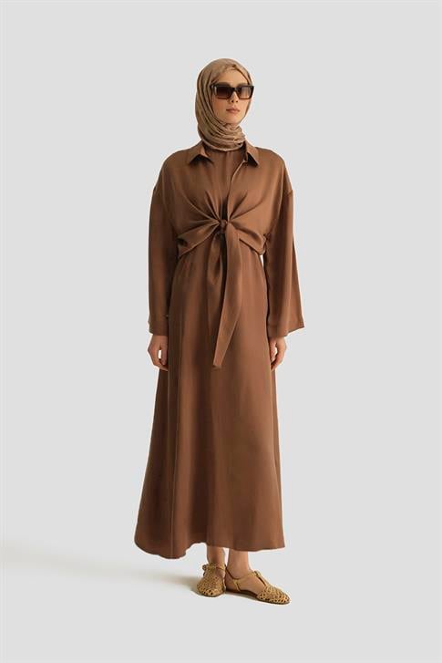 Armine Lyocell Gömlek Elbise Takım 25YD4253 Kahverengi