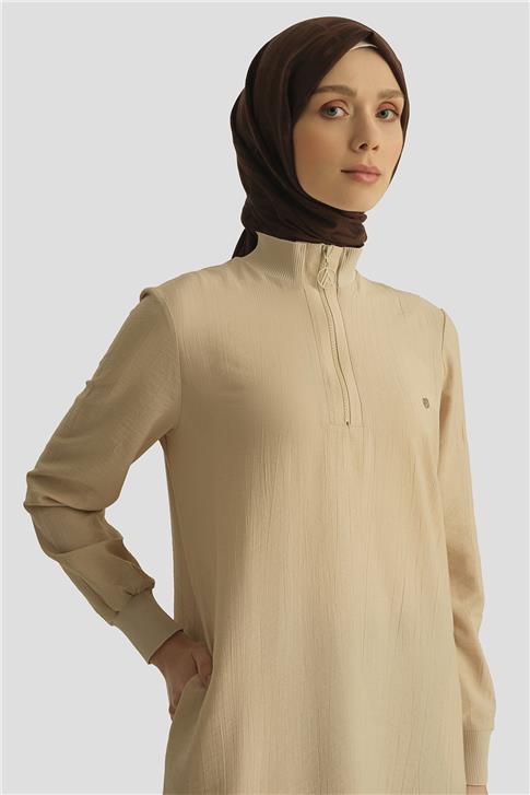Armine Fermuar Detaylı Tunik 25YT433 Açık Bej